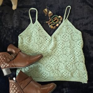 American Eagle Outfitters Light Green Crochet Camisole